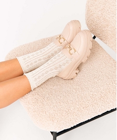 GEMO Mocassins femme unis à semelle plateforme crantée beige standard