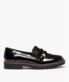 GEMO Mocassins femme unis à semelle crantée et détails vernis noir standard