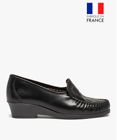 GEMO Mocassins confort femme à talon dessus cuir brodé noir standard