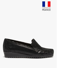 GEMO Mocassins confort femme à semelle crantée et dessus cuir noir standard