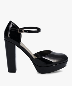 GEMO Escarpins femme à talon vernis style rockabilly noir vif