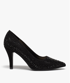 GEMO Escarpins femme unis à strass et bout pointu Noir