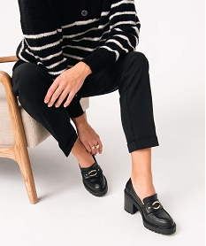 GEMO Mocassins femme unis à talon large et semelle crantée noir standard