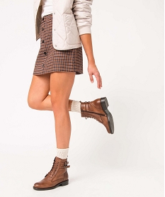 GEMO Bottines femme plates dessus cuir façon godillot – Tanéo marron standard