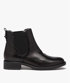 GEMO Boots femme dessus en cuir uni et intérieur fourré - Taneo Noir