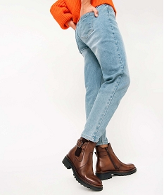 GEMO Boots femme unies à semelle crantée dessus cuir – Tanéo Brun