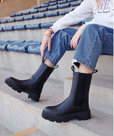 GEMO Boots femme Chelsea unies à semelle épaisse et crantée noir standard