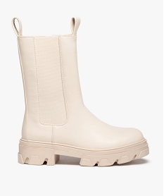 GEMO Boots femme Chelsea unies à semelle épaisse et crantée Beige