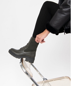 GEMO Bottines femme à semelle crantée et col chaussette kaki standard