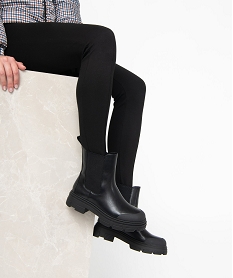 GEMO Boots femme unies style Chelsea à semelle crantée noir standard