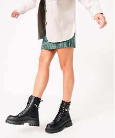 GEMO Boots femme rock à semelle crantée et chaine décorative noir standard