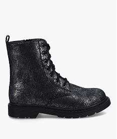 GEMO Boots femme rangers à semelle crantée et dessus fantaisie noir standard