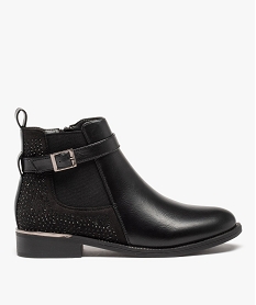 GEMO Boots femme Chelsea à talon plat dessus strass ton sur ton noir standard