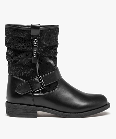 GEMO Bottines femme à talon plat style motard détails brillants noir standard