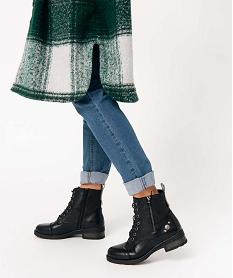 GEMO Boots femme à lacets dessus fantaisie et talon pailleté noir standard
