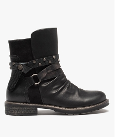 GEMO Boots femme plates dessus drapé et brides décoratives noir standard