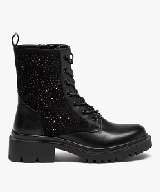 GEMO Bottines femme unies à strass et semelle crantée Noir