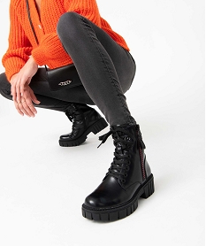 GEMO Bottines femme style rangers à lacets et semelle crantée noir standard