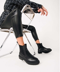 GEMO Boots femme unies style Chelsea crantées à strass noir standard