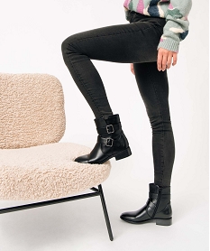 GEMO Boots femme unies style motard chic avec brides décoratives noir standard