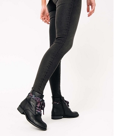 GEMO Bottines femme à talon plat et lacets en foulard imprimé noir standard