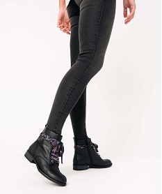 GEMO Bottines femme à talon plat et lacets en foulard imprimé Noir