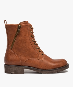 GEMO Bottines femme à talon plat unies à lacets Brun