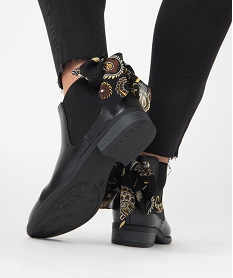 GEMO Boots femme style Chelsea à talon plat et nœud foulard noir standard