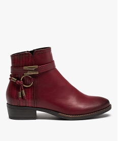GEMO Boots femme à talon plat unies à bride décorative rouge standard