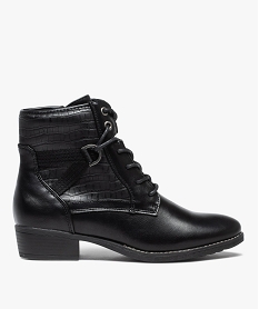 GEMO Boots femme unies à talon plat fermeture lacets et zip noir standard