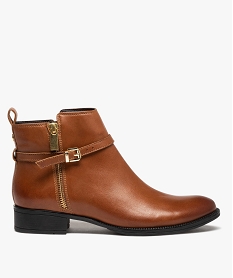 GEMO Boots femme dessus cuir uni à bride décorative - Tanéo marron vif