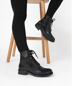 GEMO Boots femme à lacets dessus cuir uni - Tanéo noir standard