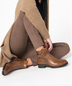 GEMO Boots femme à talon plat dessus cuir vieilli - Tanéo marron standard