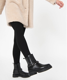 GEMO Boots femme crantées à chaîne dessus cuir uni - Tanéo noir standard