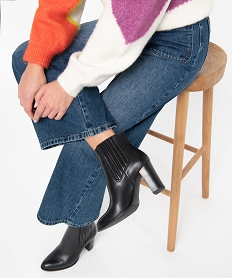 GEMO Boots femme à talon style Chelsea dessus cuir uni - Tanéo noir standard