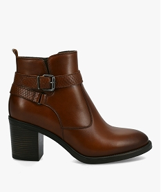 GEMO Boots femme à talon dessus cuir et bride fantaisie - Tanéo Brun