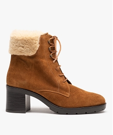 GEMO Bottines femme dessus cuir retourné col fourré – Tanéo marron standard