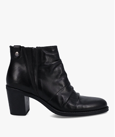 GEMO Boots femme à talon dessus en cuir drapé uni noir standard