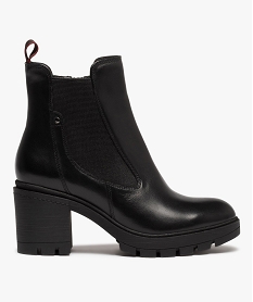 GEMO Boots femme chelsea crantées dessus cuir uni - Taneo Noir