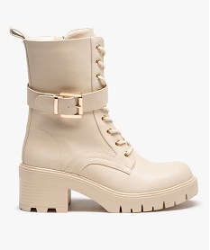 GEMO Bottines femme unies à semelle crantée et bride à boucle Beige