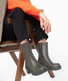boots femme unies a talon large et semelle crantee vertI217201_1
