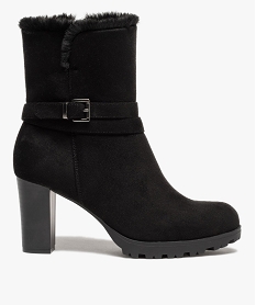 GEMO Boots femme à talon dessus suédine et intérieur doux noir standard