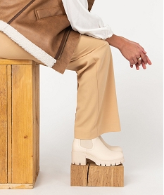 GEMO Boots femme Chelsea unies à talon large et semelle crantée Beige