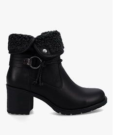 GEMO Boots femme à talon carré et col sherpa Noir