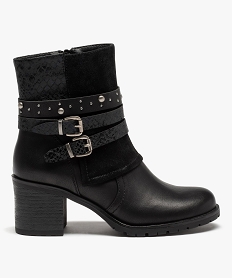GEMO Boots femme à talon large et brides décoratives noir standard