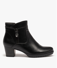 GEMO Boots femme à talon carré dessus uni avec zip décoratif noir standard