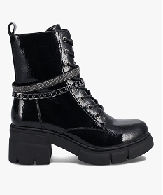 GEMO Bottines femme rock vernies avec brides métalliques noir standard