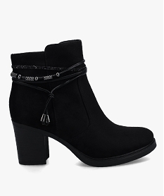GEMO Boots femme à talon dessus suédine unie et cordon fantaisie noir standard