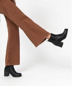 GEMO Boots femme à talon unies à détails en métal vieilli noir standard