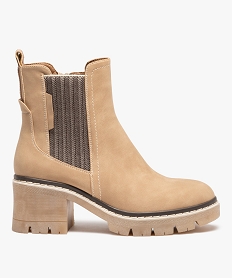 GEMO Boots femme style Chelsea à talon large et semelle crantée beige standard